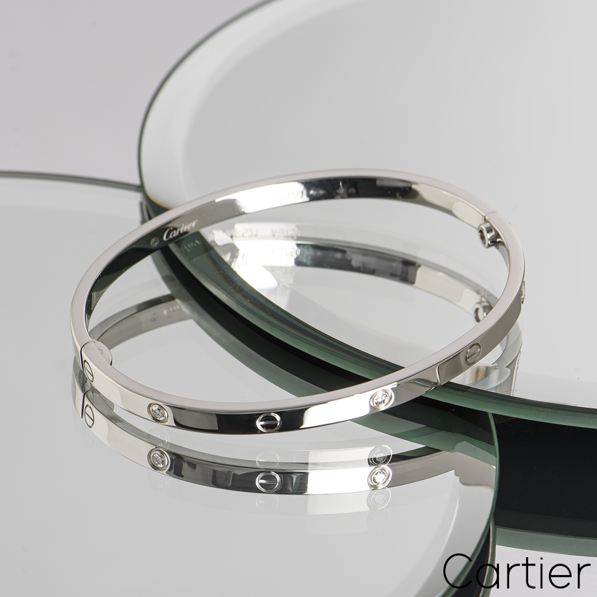 Cartier White Gold 6 Diamond SM Love Bracelet Size 16 B6047716